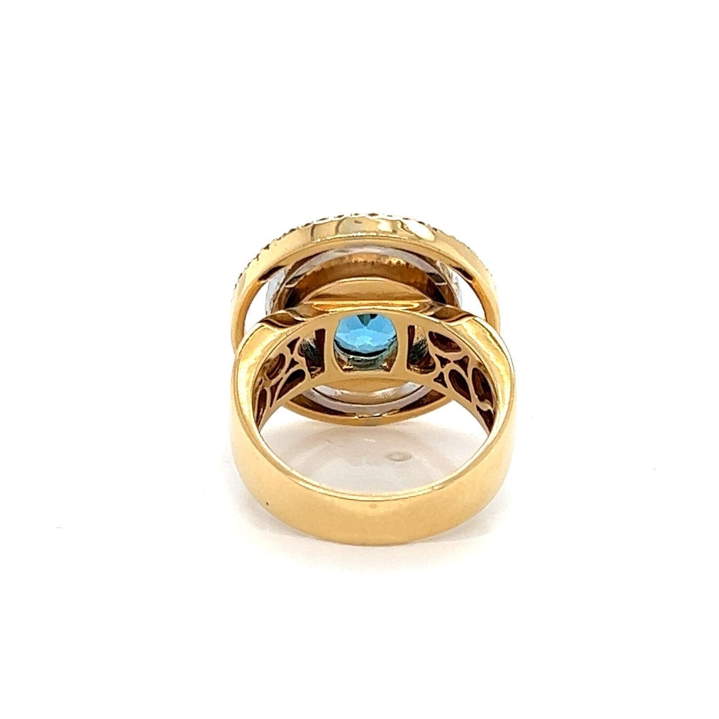 Blue Topaz Diamond 14k Yellow & White Gold Statement Ring