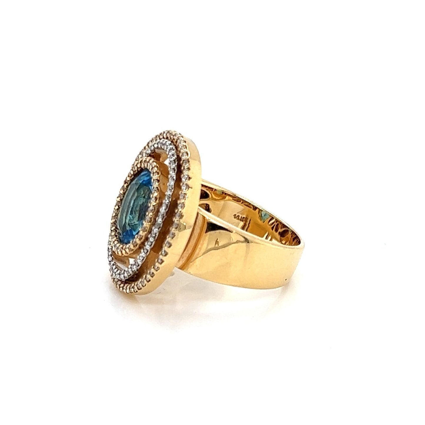Blue Topaz Diamond 14k Yellow & White Gold Statement Ring