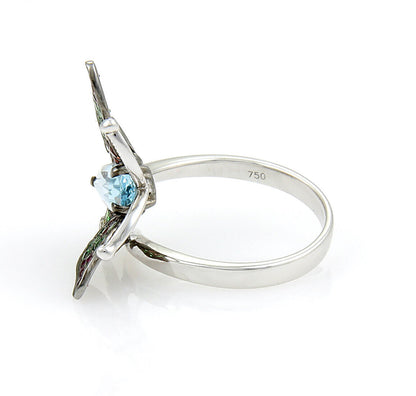 Blue Topaz Tsavorite & Sapphire 18k White gold Butterfly Ring - Size 7