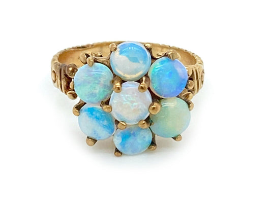 Victorian Opal 10k Yellow Gold Floral Ring - Size 6.5