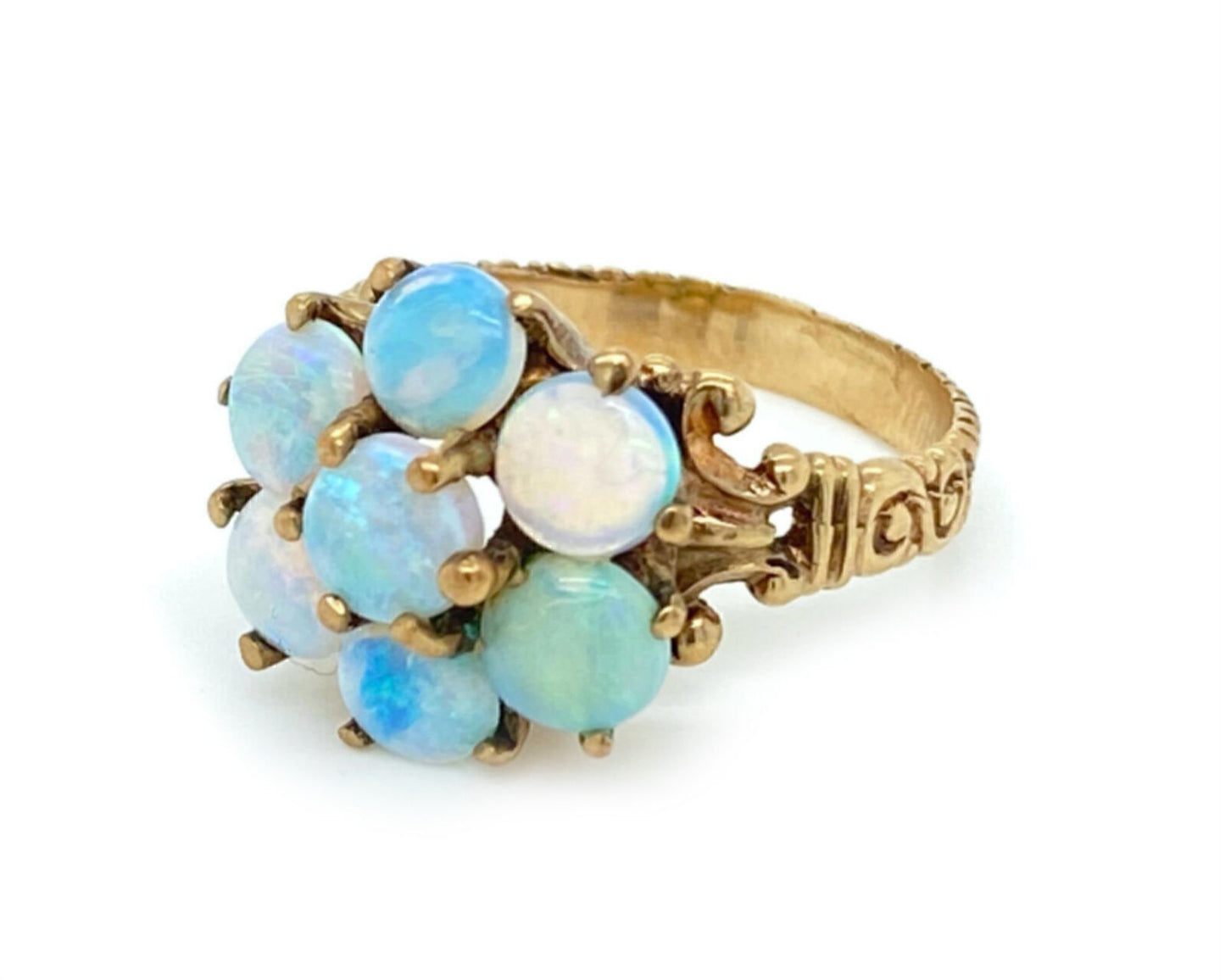 Victorian Opal 10k Yellow Gold Floral Ring - Size 6.5