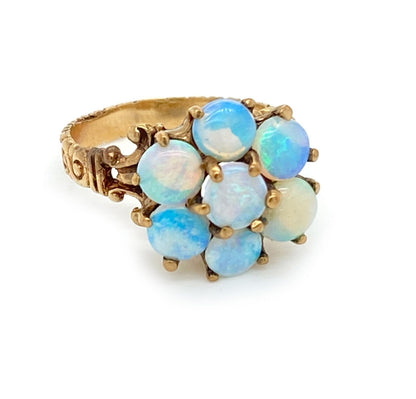 Victorian Opal 10k Yellow Gold Floral Ring - Size 6.5