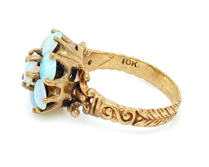 Victorian Opal 10k Yellow Gold Floral Ring - Size 6.5