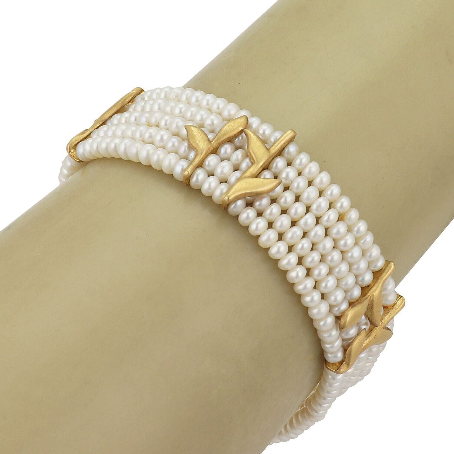 H.Stern Diamond Pearls 5 Strands 18k Gold Leaf Choker Necklace Bracelet Set