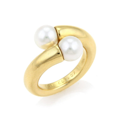 Cartier 18k Yellow Gold Toi et Moi Akoya Pearls Bypass Ring