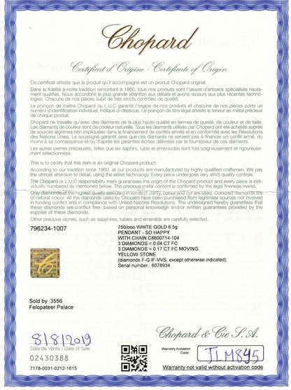 Chopard Happy Diamond Yellow Stone Heart 18k White Gold Pendant