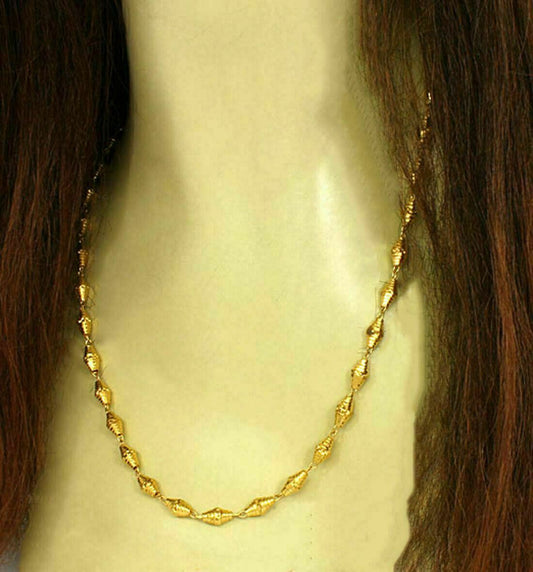 22k Yellow Gold Geometric Tube Link Chain 22.5" Necklace