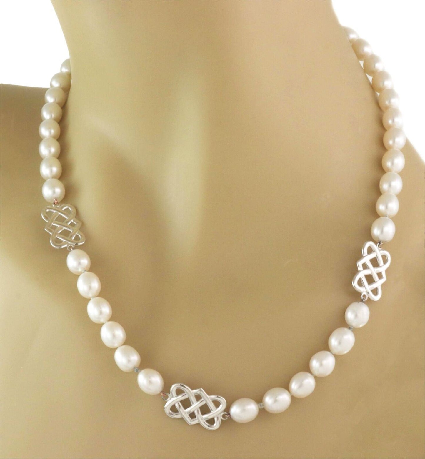 Tiffany & Co. Sterling Silver Lattice Link Oval Pearls Necklace