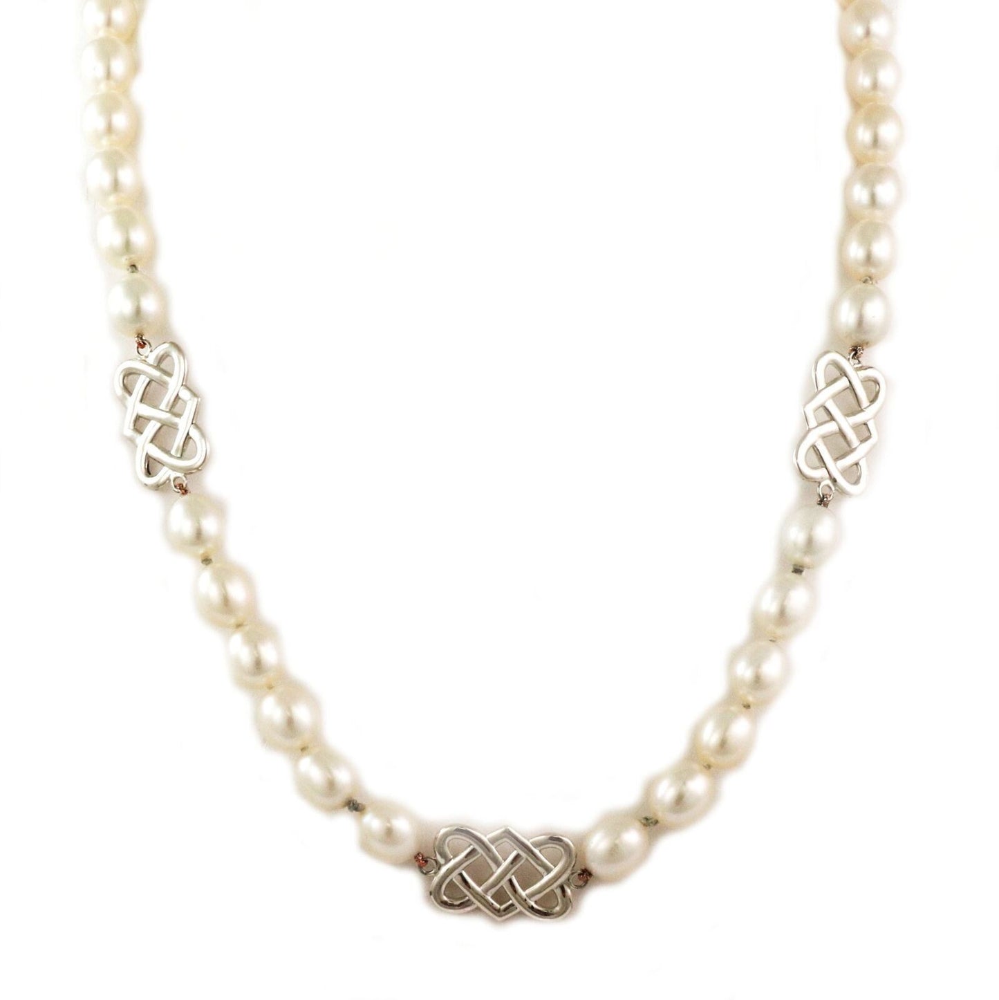 Tiffany & Co. Sterling Silver Lattice Link Oval Pearls Necklace