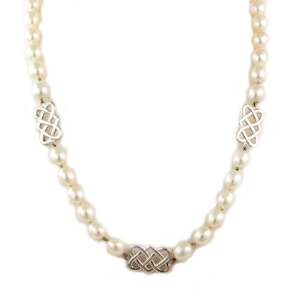 Tiffany & Co. Sterling Silver Lattice Link Oval Pearls Necklace