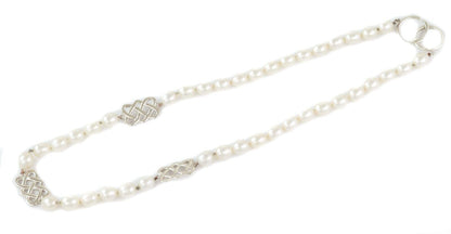 Tiffany & Co. Sterling Silver Lattice Link Oval Pearls Necklace