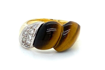 Diamond Tiger’s Eye 14k Two Tone Gold  Fancy Band Ring - Size 6.5