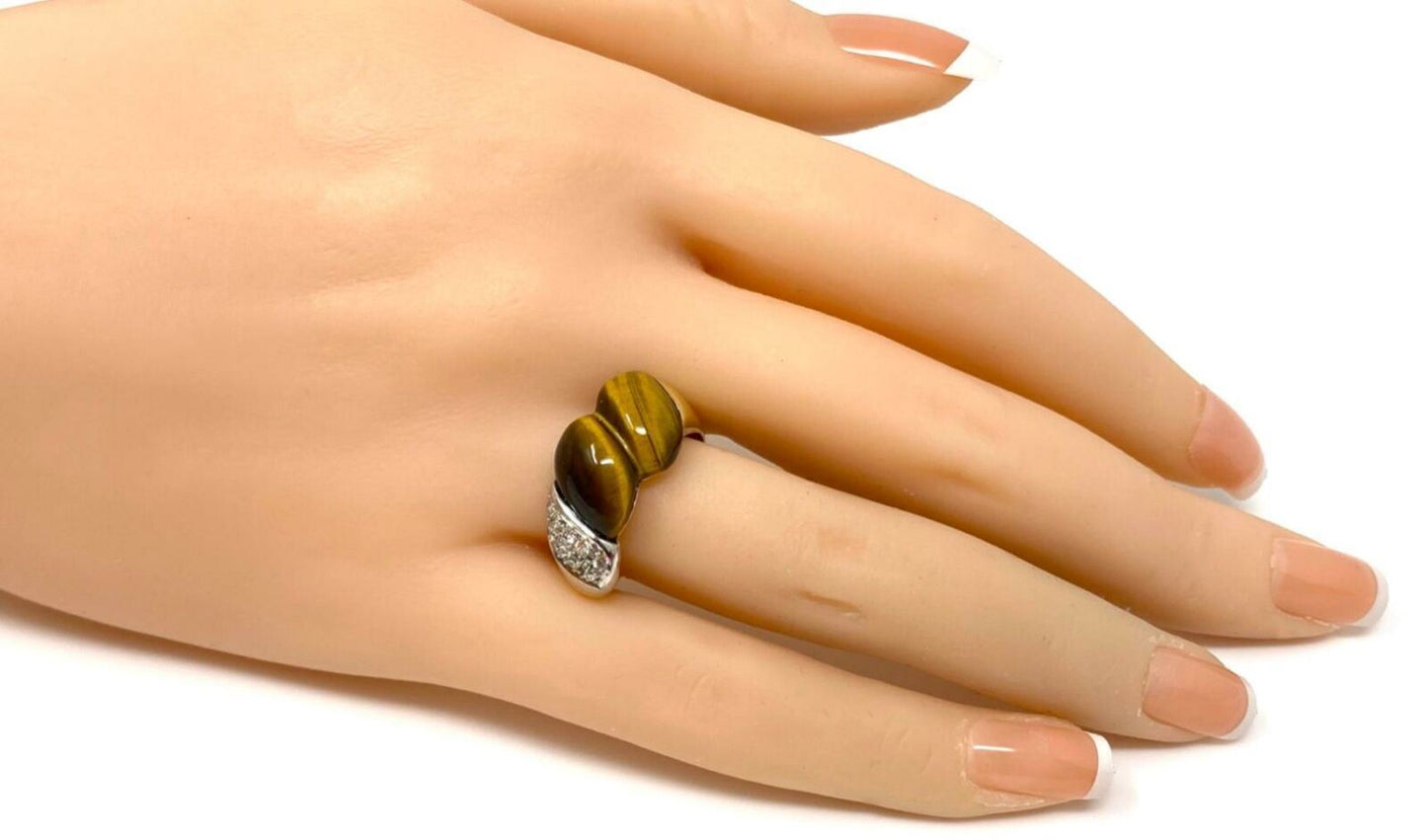 Diamond Tiger’s Eye 14k Two Tone Gold  Fancy Band Ring - Size 6.5