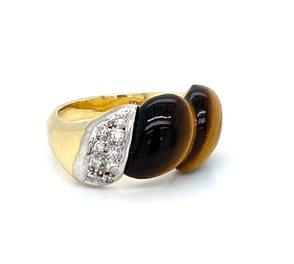 Diamond Tiger’s Eye 14k Two Tone Gold  Fancy Band Ring - Size 6.5