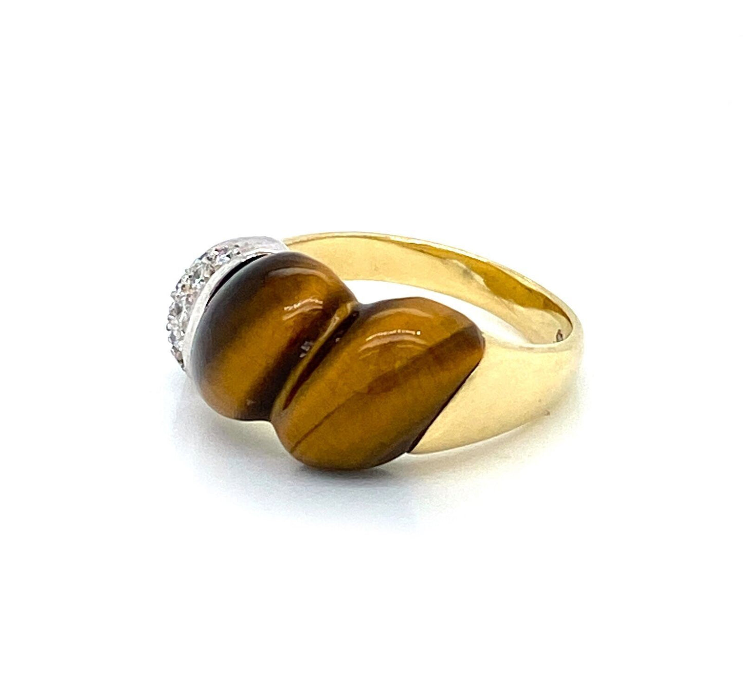 Diamond Tiger’s Eye 14k Two Tone Gold  Fancy Band Ring - Size 6.5