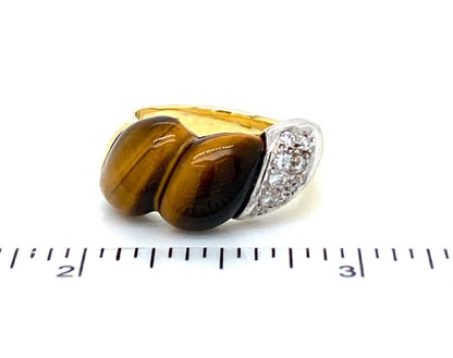 Diamond Tiger’s Eye 14k Two Tone Gold  Fancy Band Ring - Size 6.5