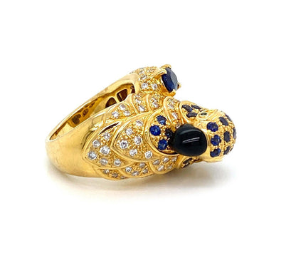 Stunning 3.46ct Diamond & Sapphire 18k Yellow Gold Parrot Ring