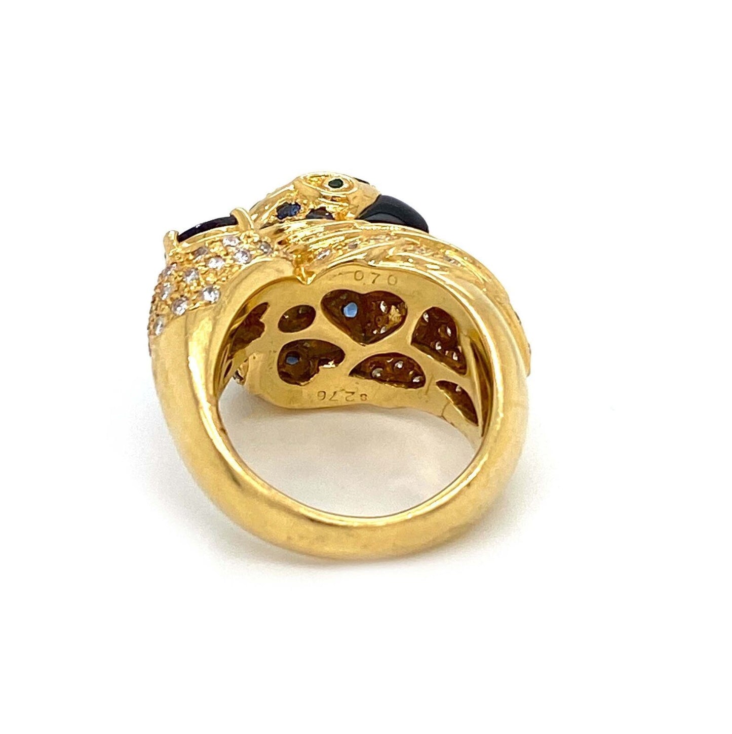 Stunning 3.46ct Diamond & Sapphire 18k Yellow Gold Parrot Ring