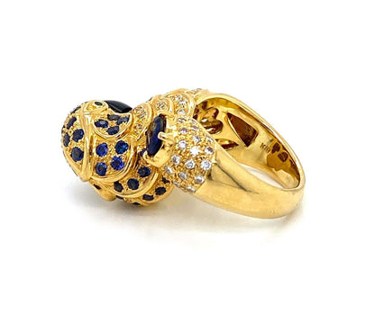 Stunning 3.46ct Diamond & Sapphire 18k Yellow Gold Parrot Ring