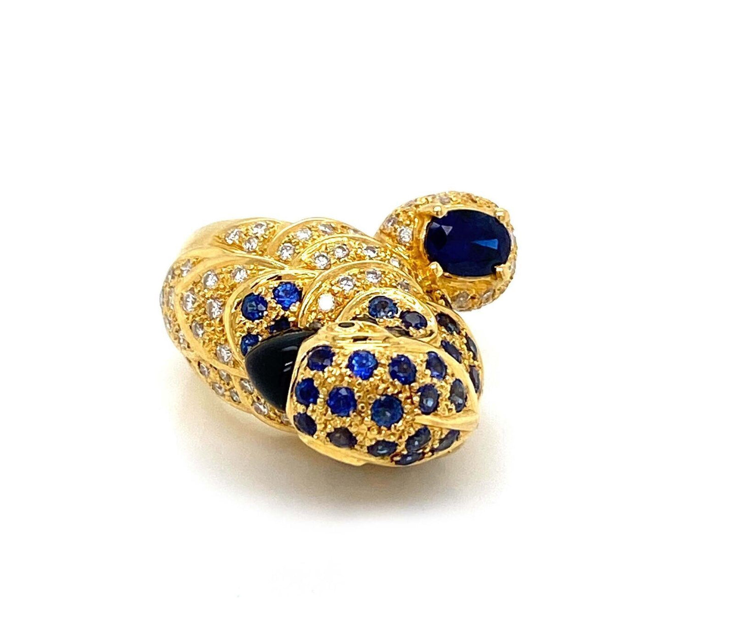 Stunning 3.46ct Diamond & Sapphire 18k Yellow Gold Parrot Ring