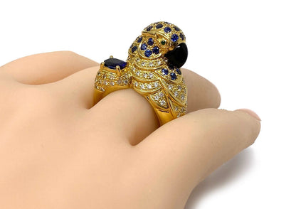 Stunning 3.46ct Diamond & Sapphire 18k Yellow Gold Parrot Ring