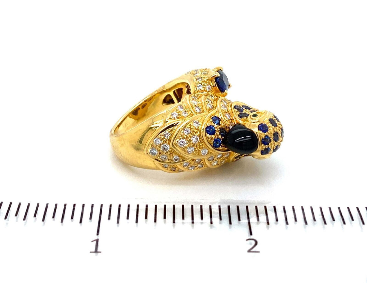 Stunning 3.46ct Diamond & Sapphire 18k Yellow Gold Parrot Ring