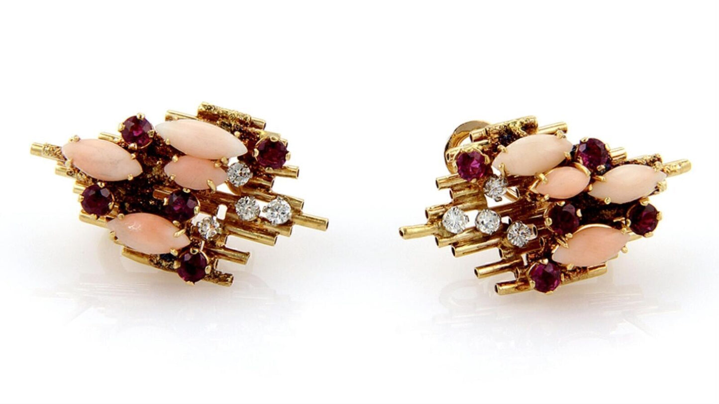 George Weil Diamond & Gems 18k Yellow Gold Platinum Post Clip Earrings