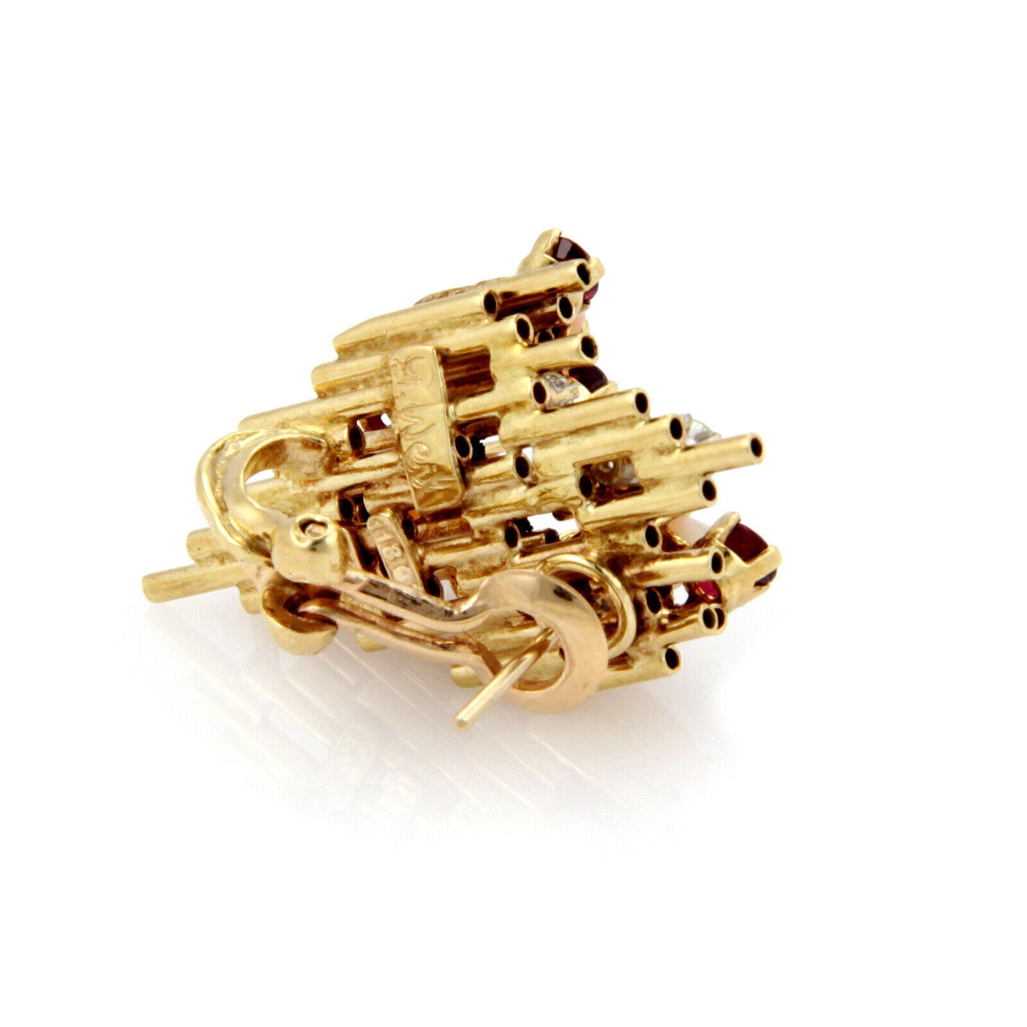 George Weil Diamond & Gems 18k Yellow Gold Platinum Post Clip Earrings