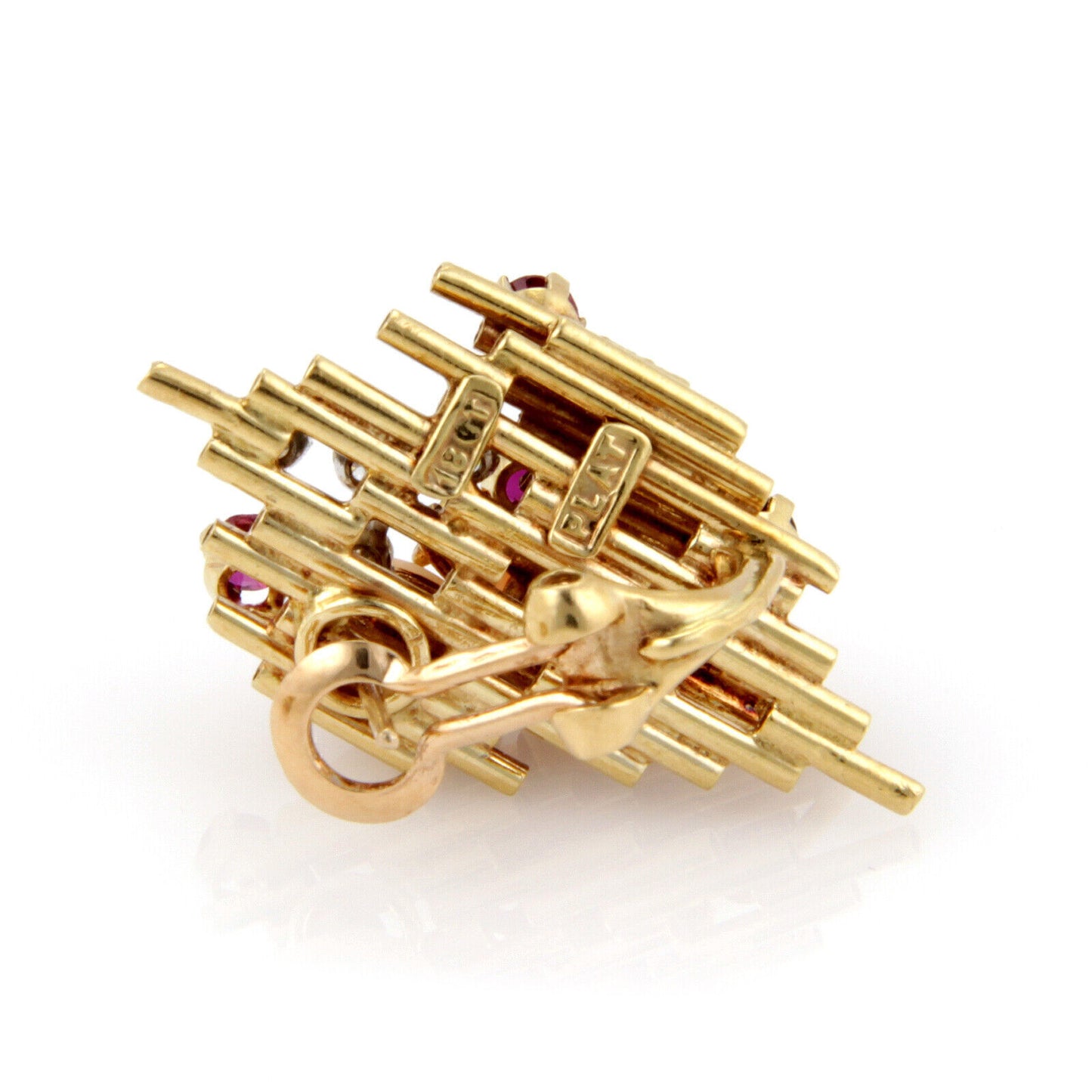George Weil Diamond & Gems 18k Yellow Gold Platinum Post Clip Earrings