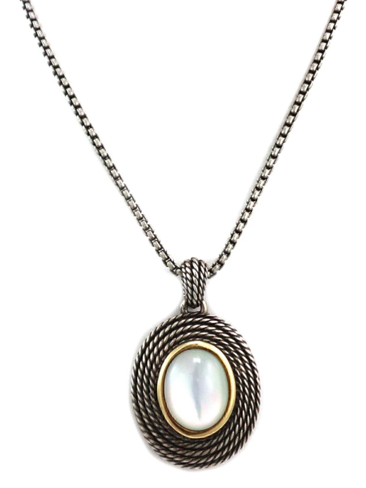 David Yurman Sterling Silver & 14k Gold Oval Mother of Pearl Pendant Necklace