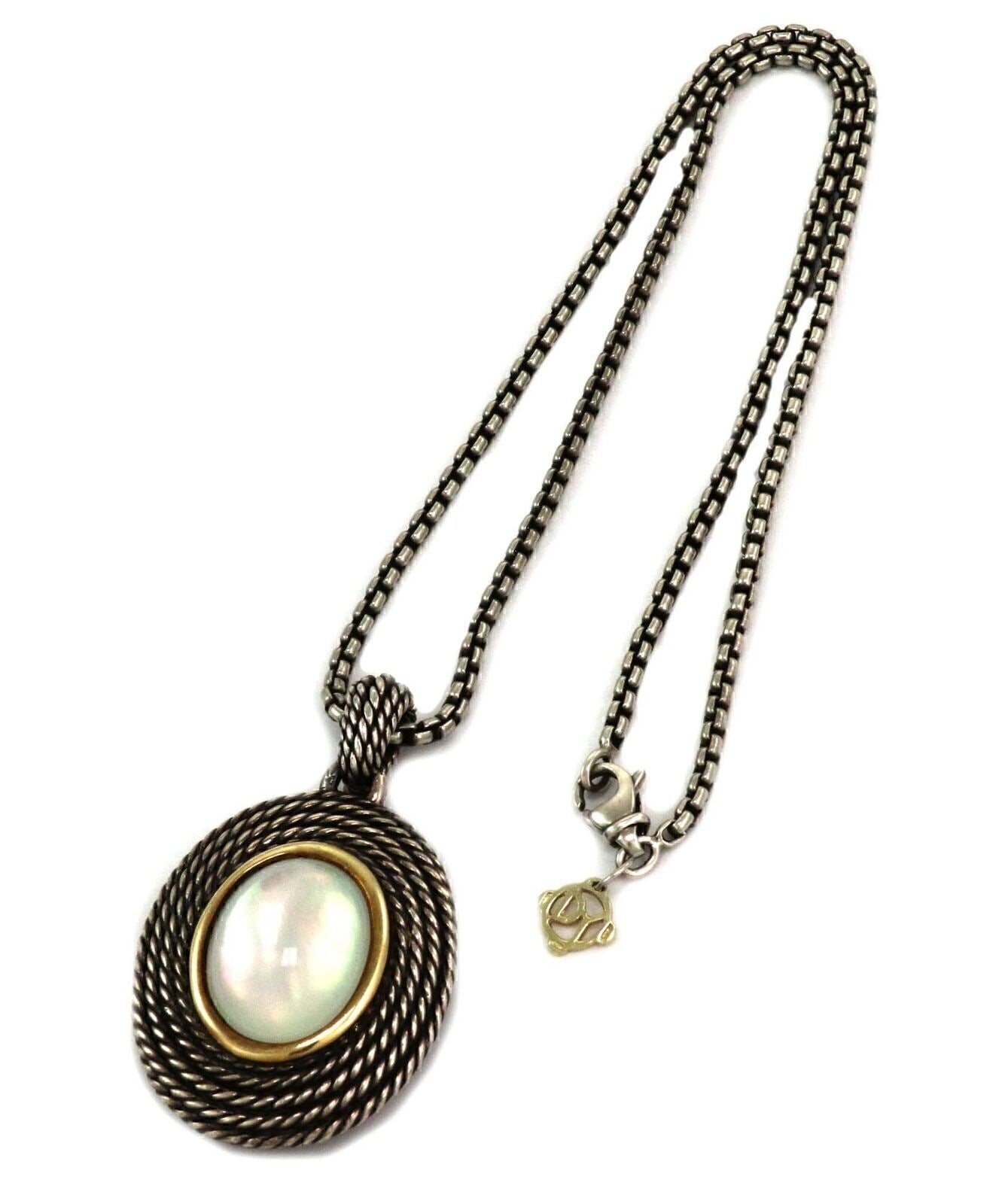 David Yurman Sterling Silver & 14k Gold Oval Mother of Pearl Pendant Necklace