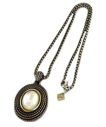 David Yurman Sterling Silver & 14k Gold Oval Mother of Pearl Pendant Necklace