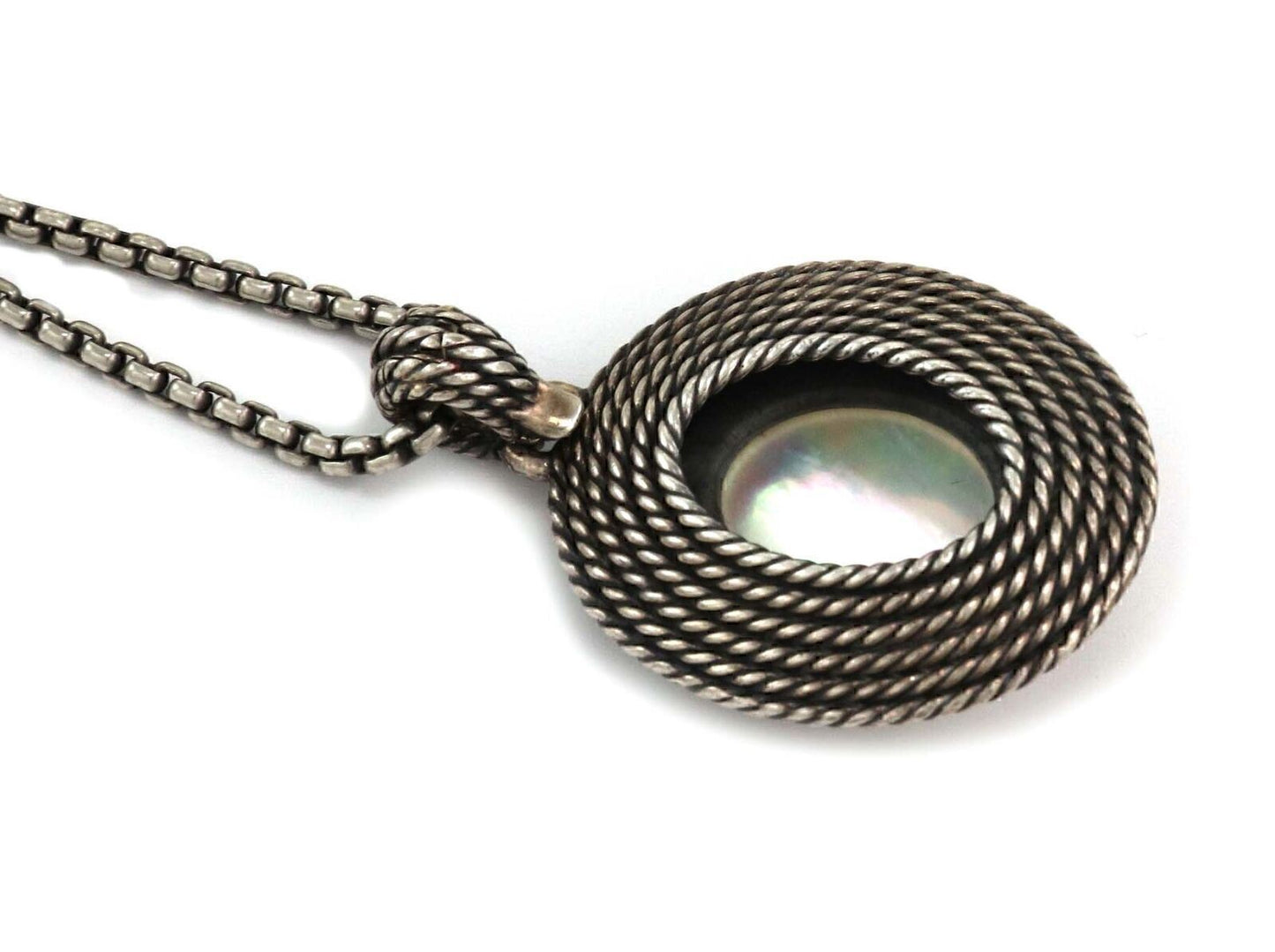 David Yurman Sterling Silver & 14k Gold Oval Mother of Pearl Pendant Necklace