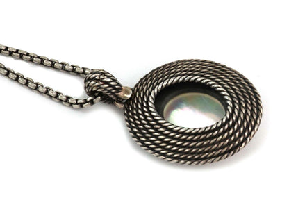 David Yurman Sterling Silver & 14k Gold Oval Mother of Pearl Pendant Necklace
