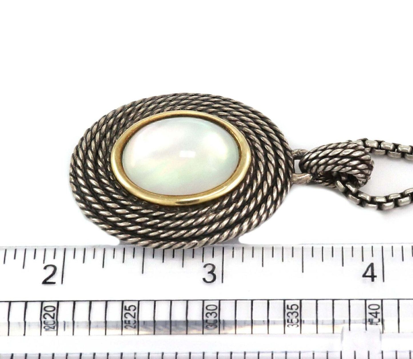 David Yurman Sterling Silver & 14k Gold Oval Mother of Pearl Pendant Necklace