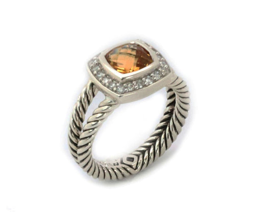 David Yurman Petite Albion citrine and diamond ring in sterling silver