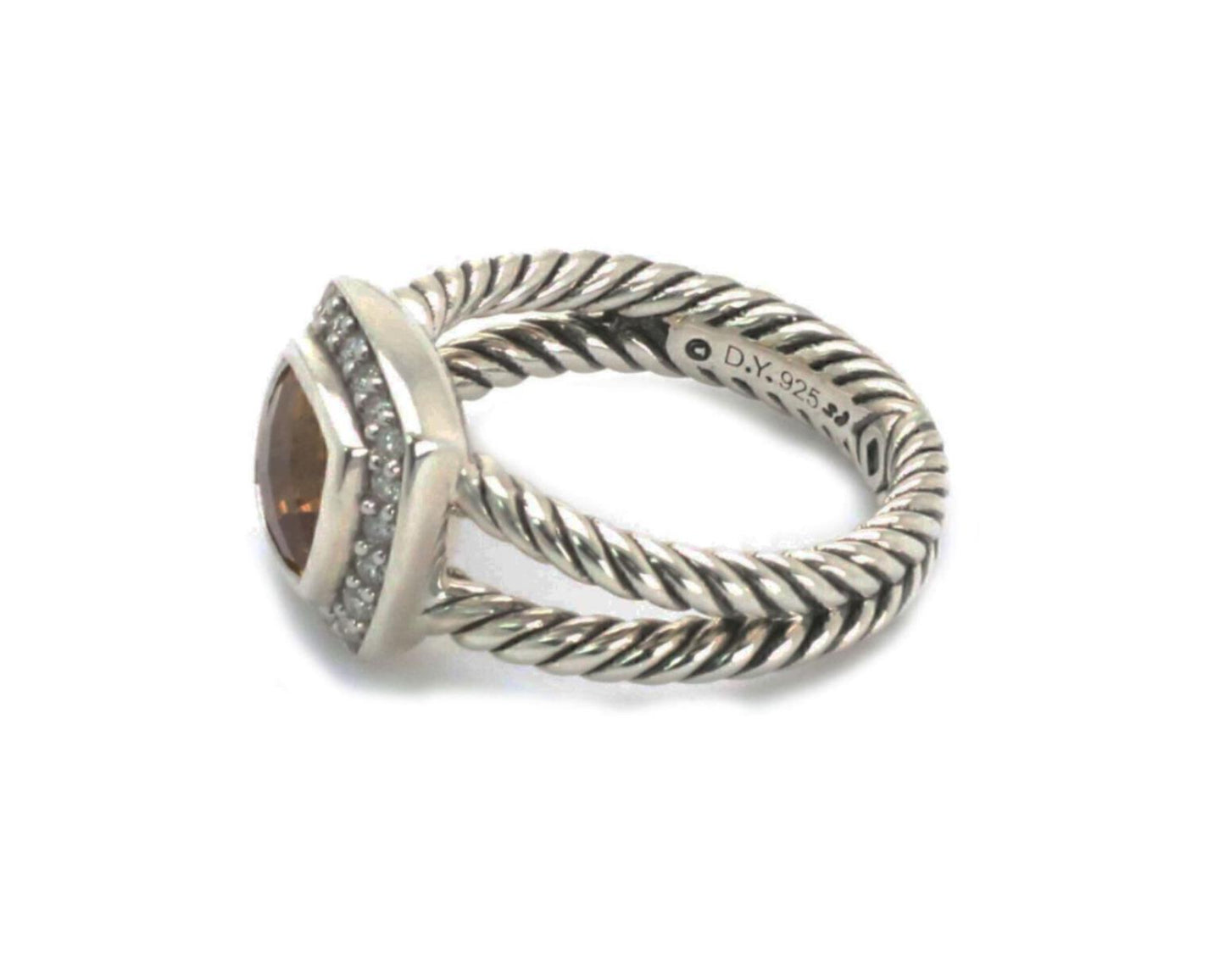 David Yurman Petite Albion Diamond Citrine Sterling Silver Ring Size 6