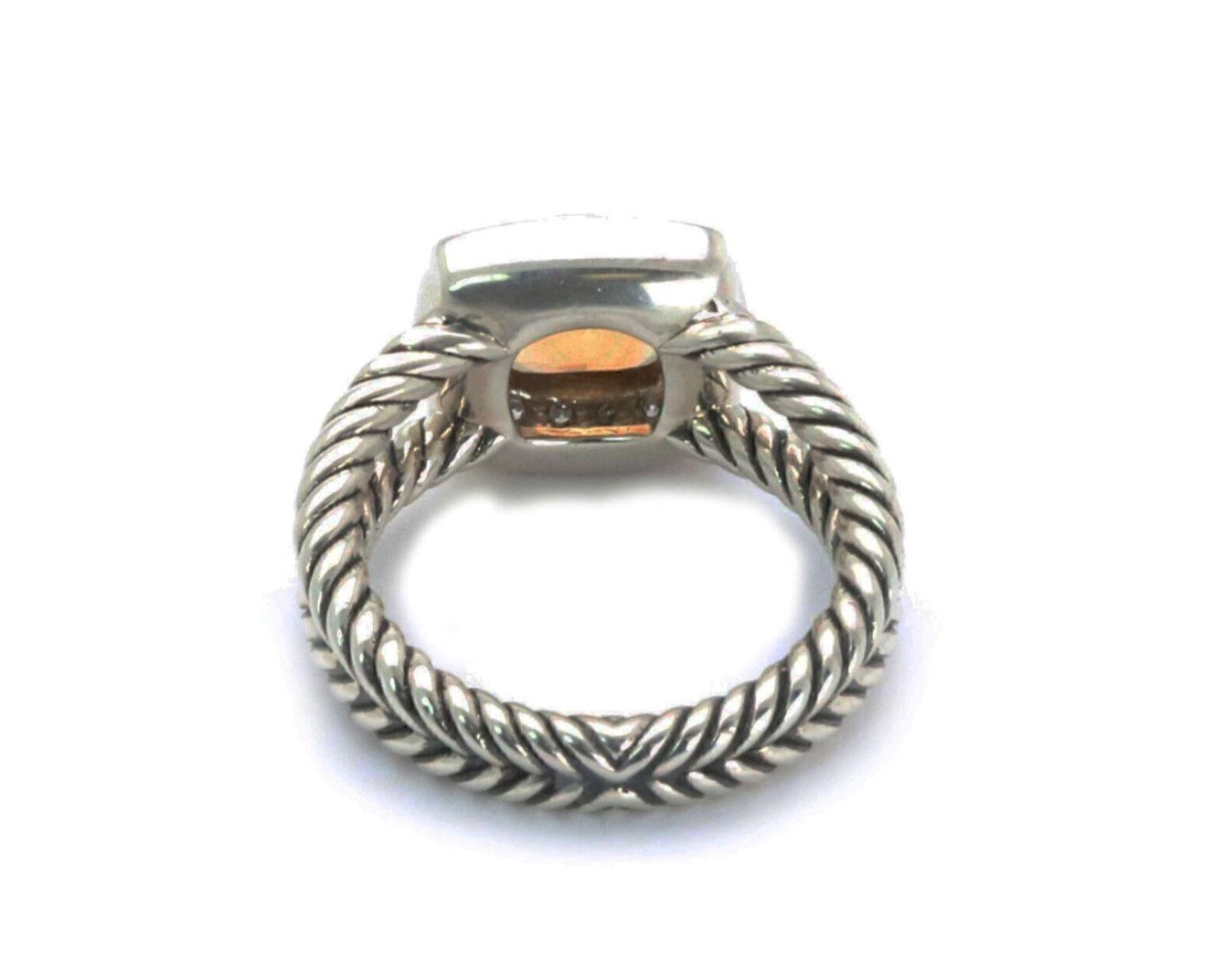 David Yurman Petite Albion Diamond Citrine Sterling Silver Ring Size 6