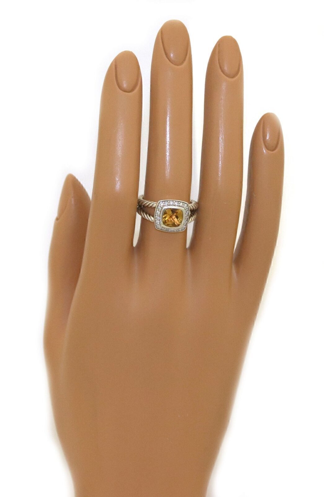 David Yurman Petite Albion Diamond Citrine Sterling Silver Ring Size 6