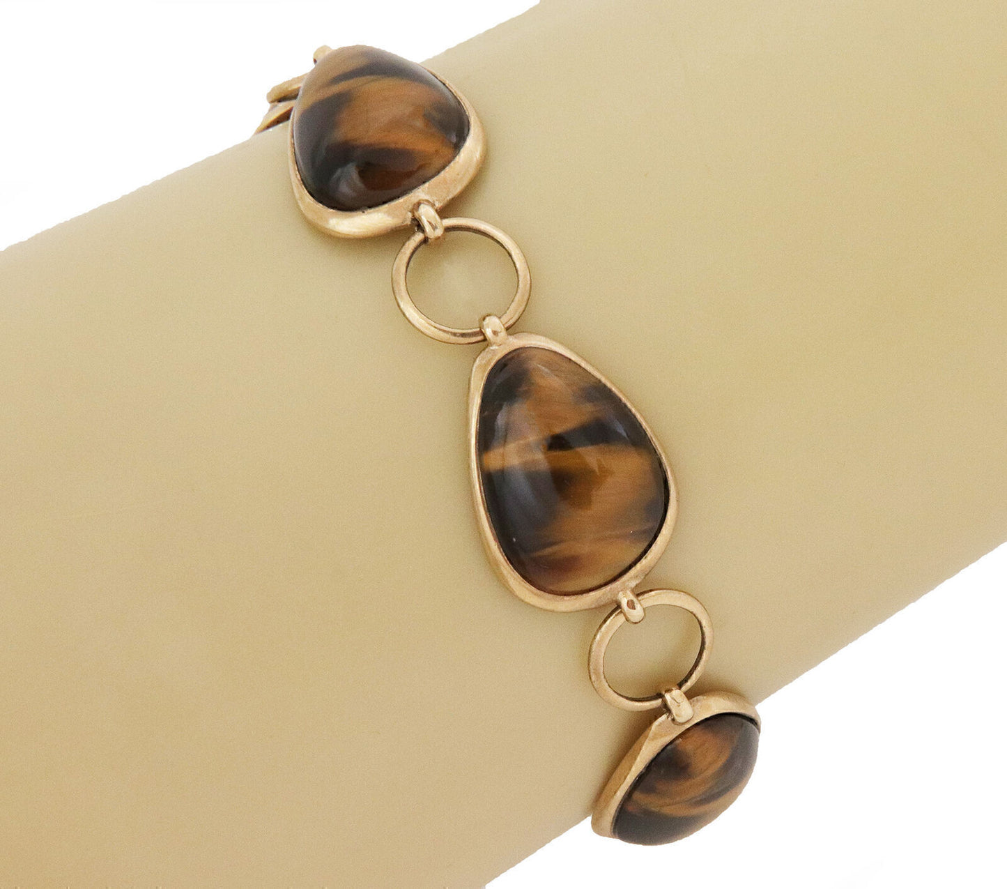 Tiger's Eye 9kt Yellow Gold Fancy Link Bracelet