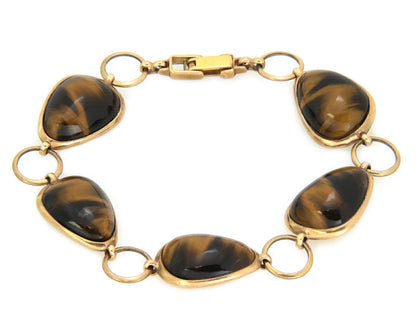 Tiger's Eye 9kt Yellow Gold Fancy Link Bracelet