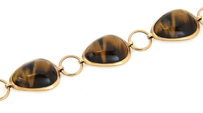 Tiger's Eye 9kt Yellow Gold Fancy Link Bracelet