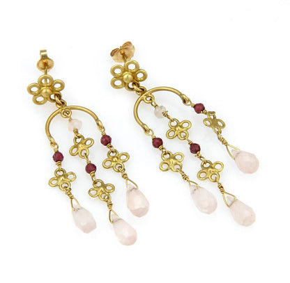 Multi Color Gems Briolette 18k Yellow Gold Chandelier Dangle Earrings