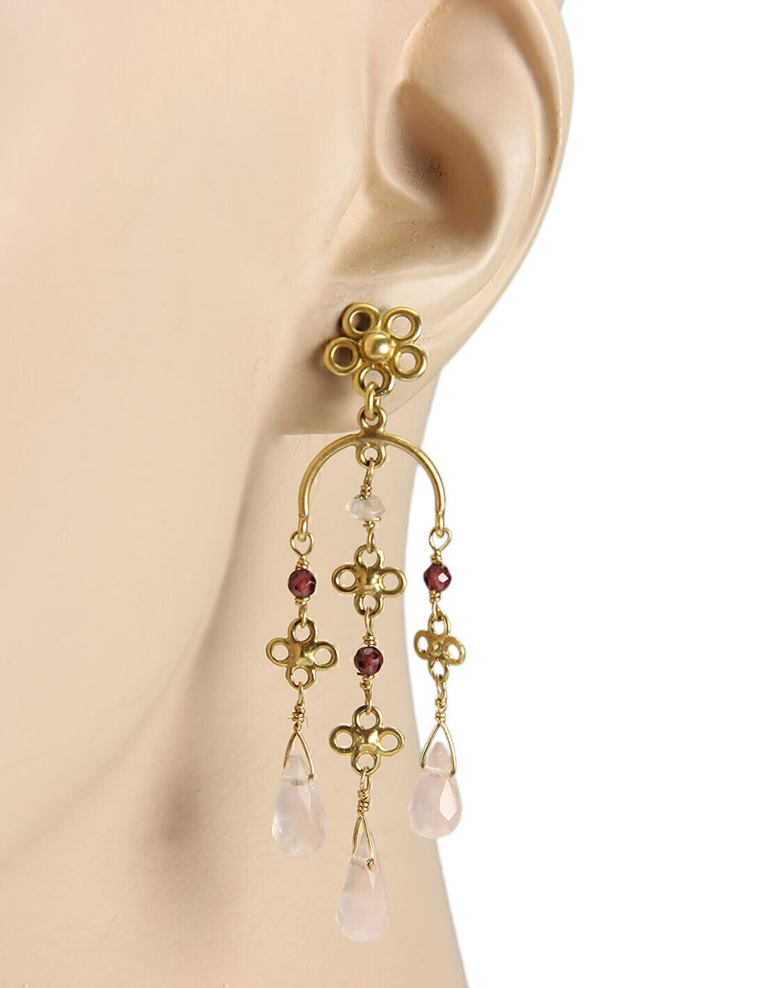 Multi Color Gems Briolette 18k Yellow Gold Chandelier Dangle Earrings