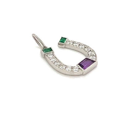 Tiffany & Co. Platinum Diamond Emerald Amethyst Horseshoe Charm Pendant