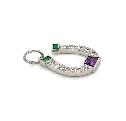 Tiffany & Co. Platinum Diamond Emerald Amethyst Horseshoe Charm Pendant