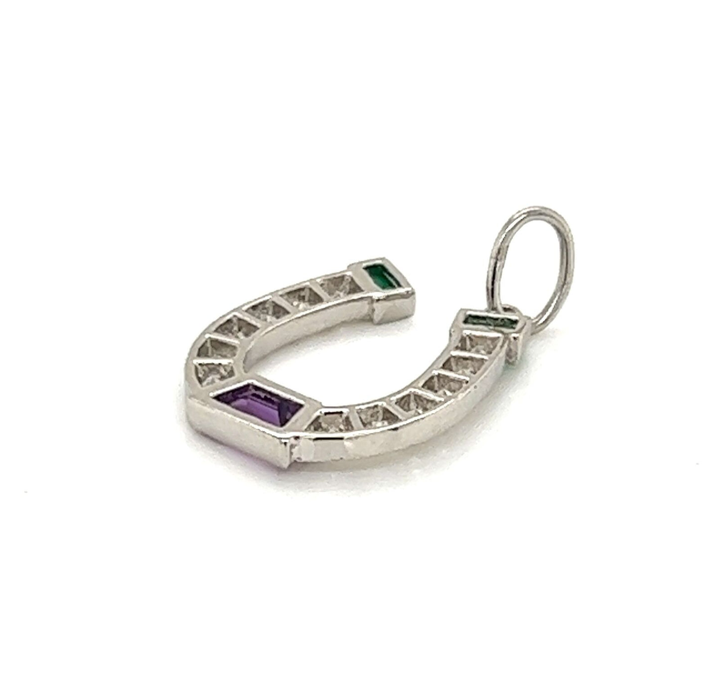 Tiffany & Co. Platinum Diamond Emerald Amethyst Horseshoe Charm Pendant