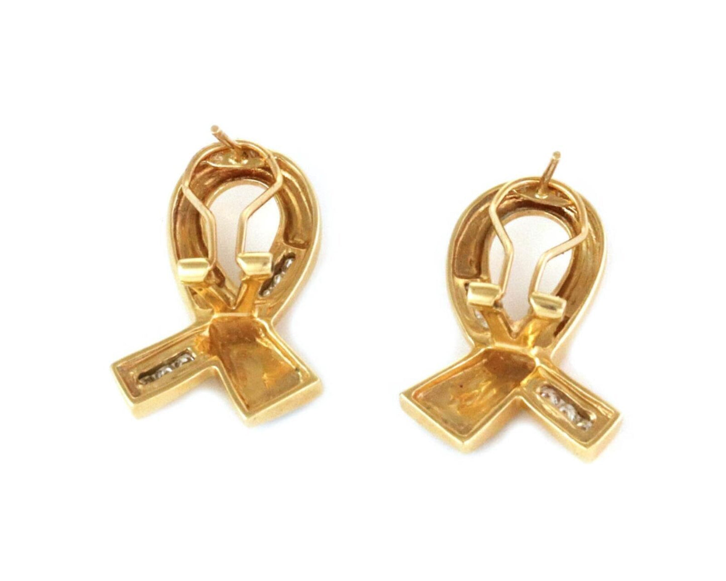 Diamond & Opal 14k Yellow Gold Ribbon Loop Post Clip Earrings