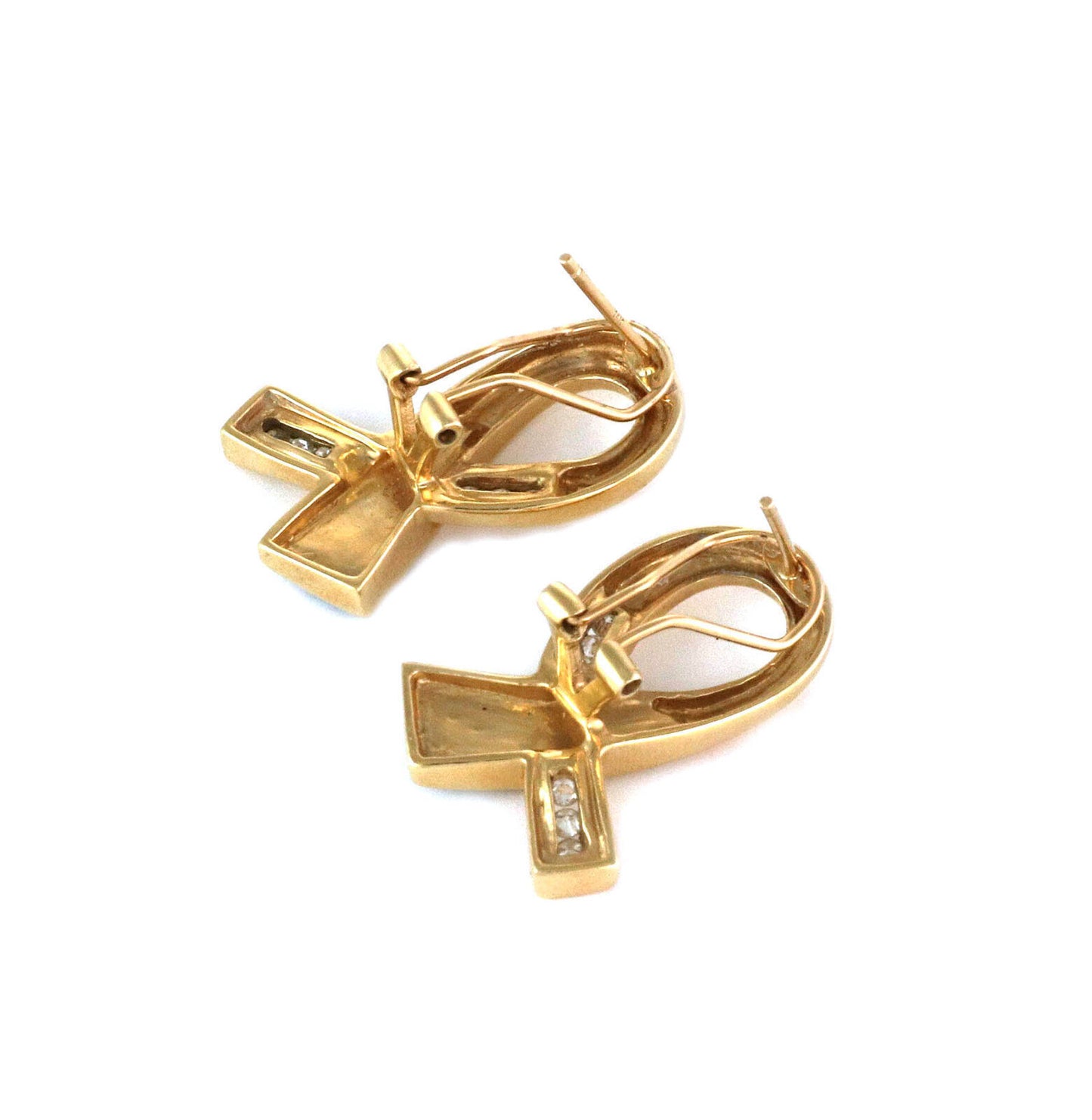 Diamond & Opal 14k Yellow Gold Ribbon Loop Post Clip Earrings