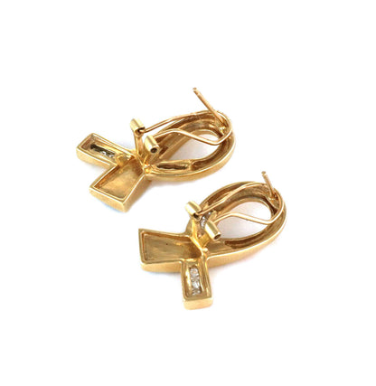 Diamond & Opal 14k Yellow Gold Ribbon Loop Post Clip Earrings